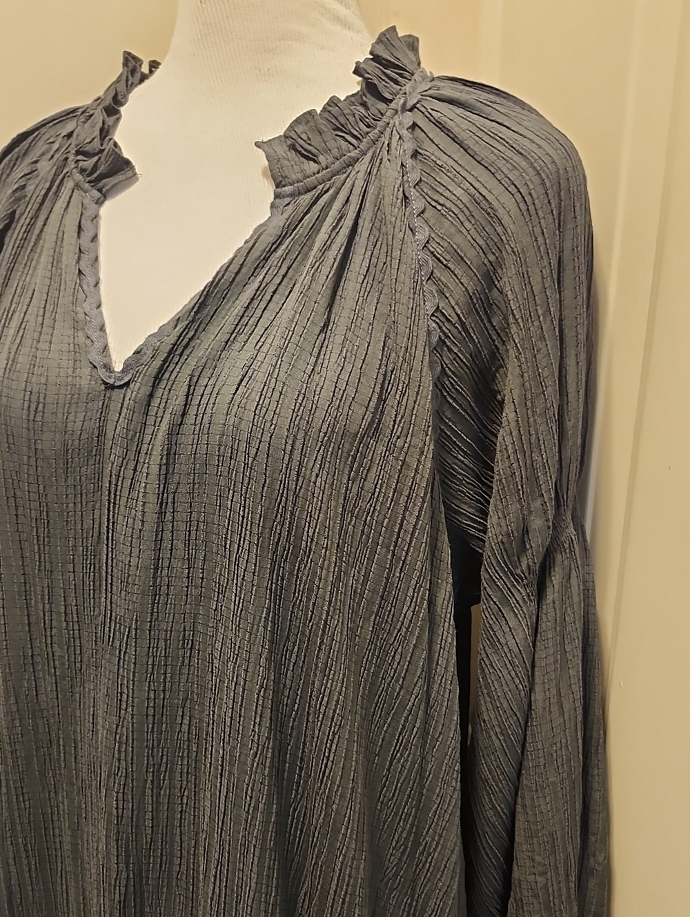 Promesa Charcoal Peaceful Prairie Textured Tiered Maxi Dress Small Oversize - Picture 4 of 13